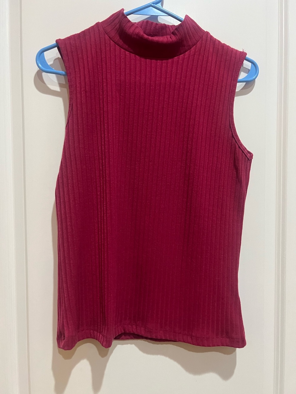 Sleeveless Ribbed Mock Neck Top - Wine